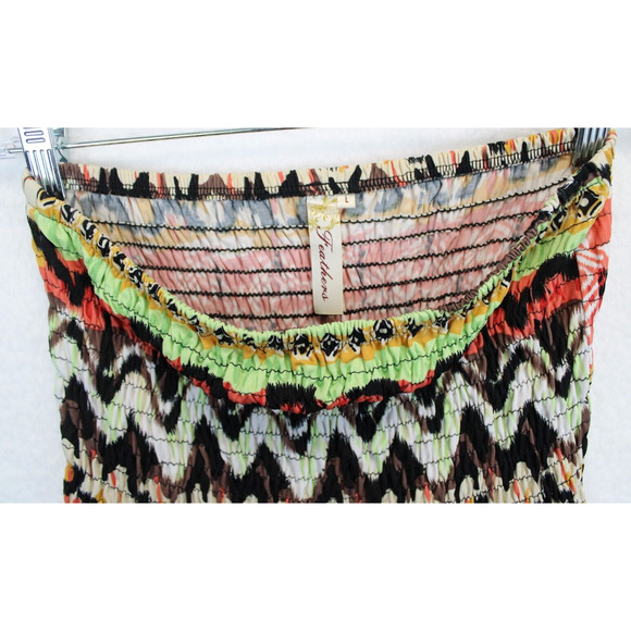 Convertible Maxi Skirt Smock Strapless Tunic Top Women L Multicolor Beachy Boho - Picture 9 of 9